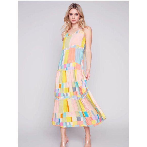 Charlie B Printed Tiered Maxi Patchwork Mosaic Multicolor Resort Travel Summer - Picture 1 of 9